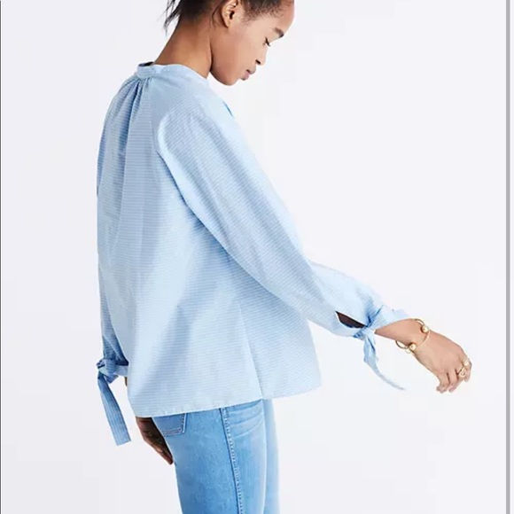 Madewell Striped Tie-Sleeve Popover Top - Picture 3 of 13